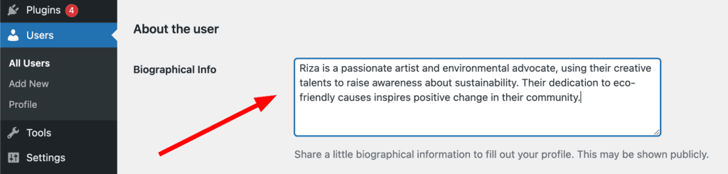 Completed Biographical Information in PublishPress Authors