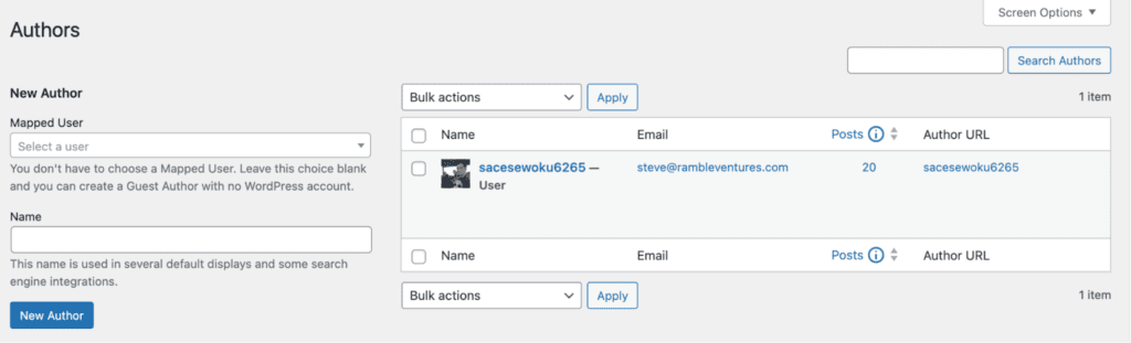 PublishPress Authors screen
