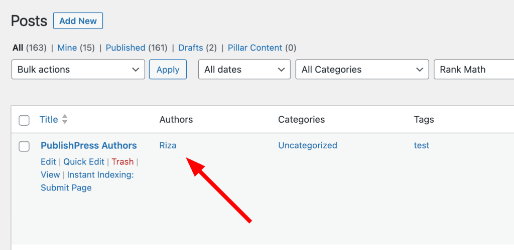 WordPress post with existing author