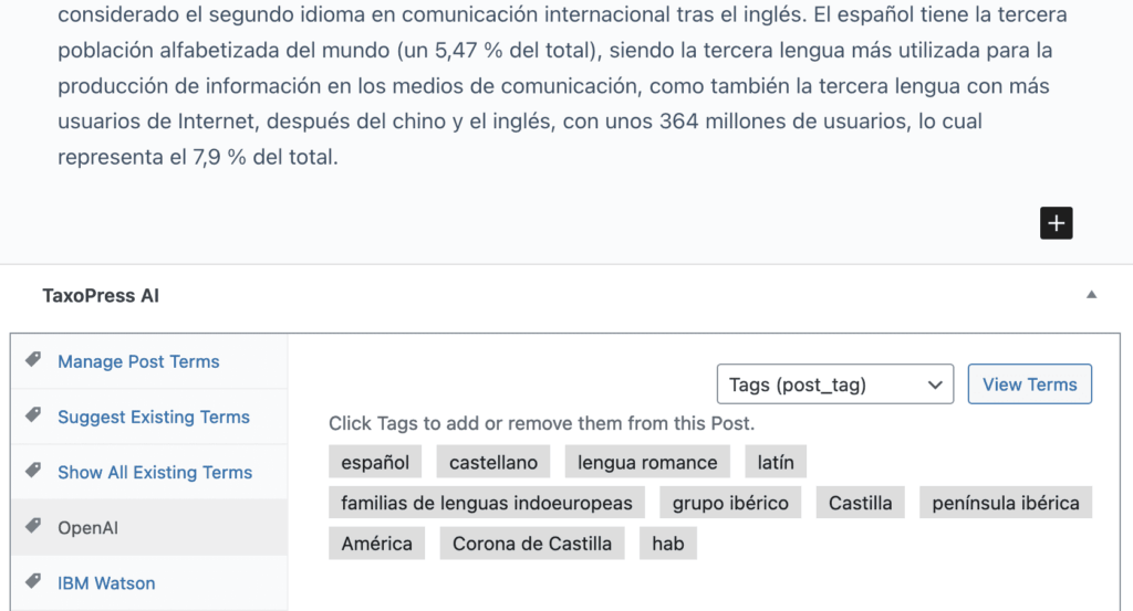 OpenAI's attempt to analyze the Wikipedia article on the Spanish language