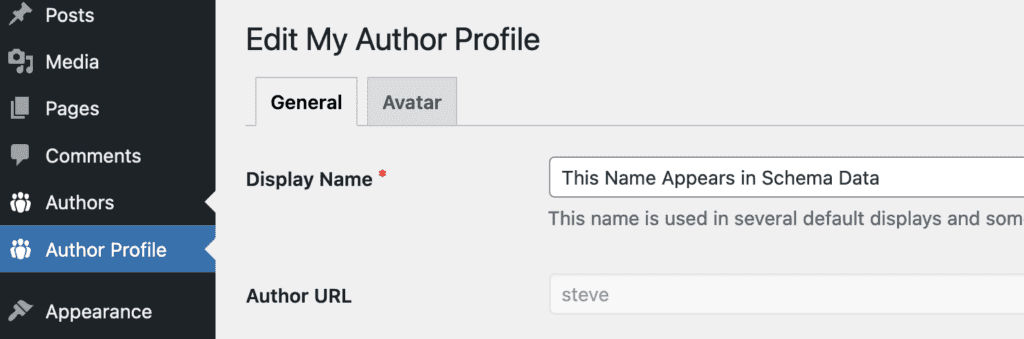 Schema data for authors