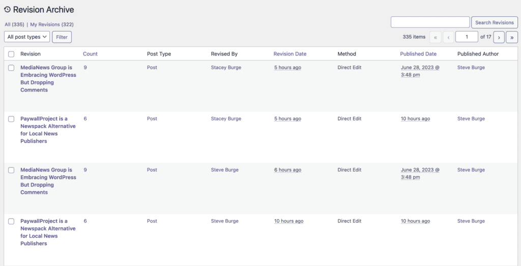Revisions Archive in PublishPress Revisions