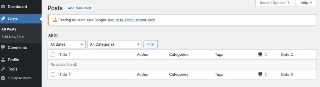 Contributor access in WordPress admin area