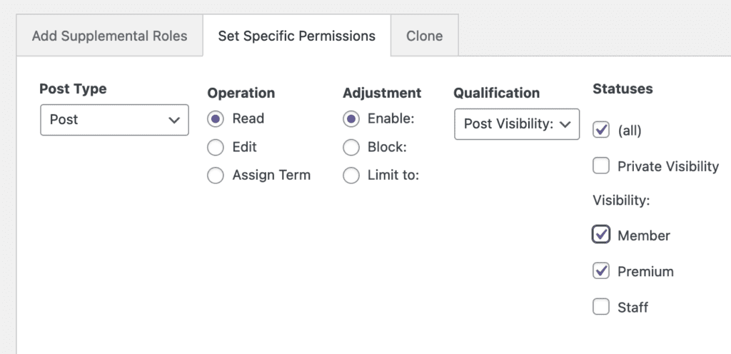 Set specific group permissions for statuses