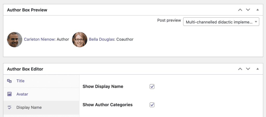 Author categories inline with avatars
