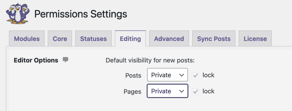Permissions settings lock