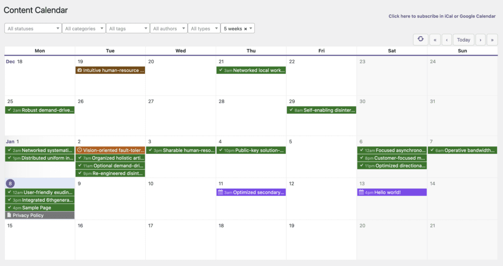 Content Calendar with statuses