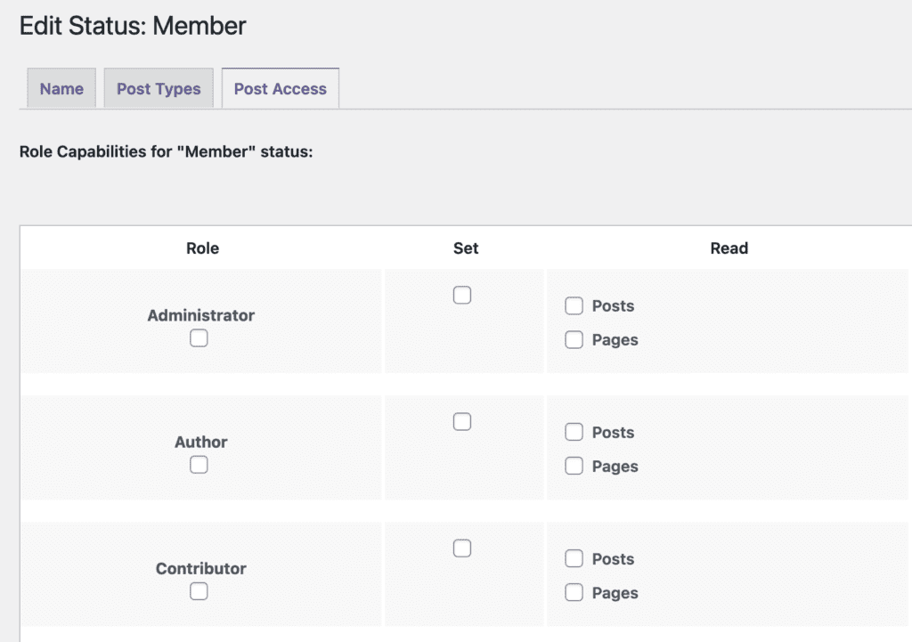 Edit Post Access for a visibility status