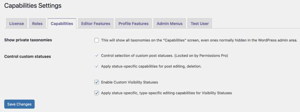Enable custom capabilities for statuses
