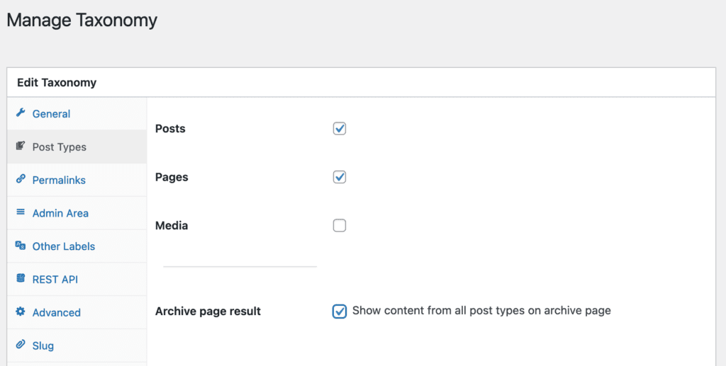 The Categories settings in TaxoPress