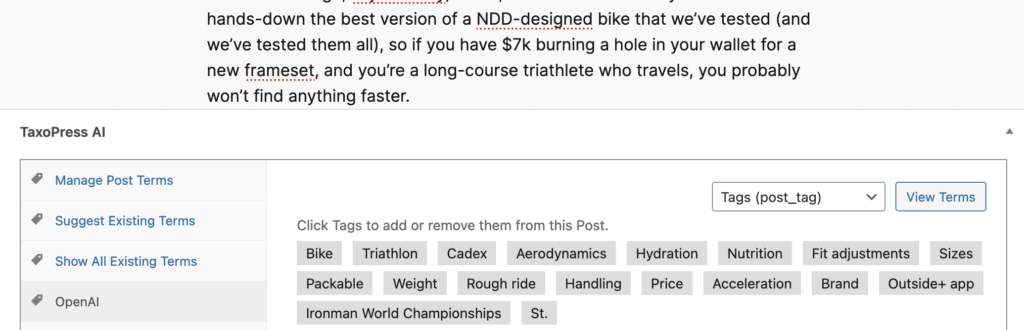 OpenAI analysis of a bike review
