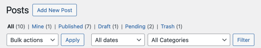 Post statuses in the WordPress admin