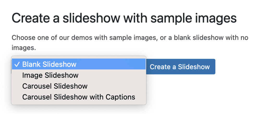 Creating a new sample slideshow in MetaSlider