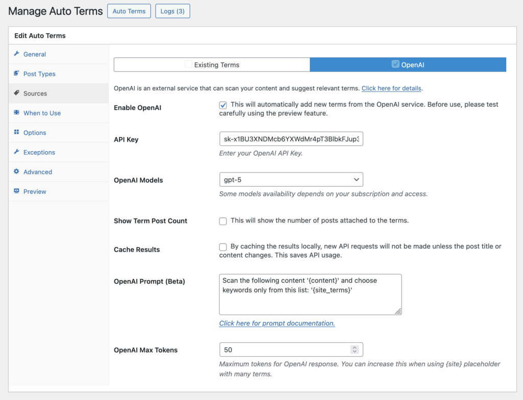 OpenAI settings