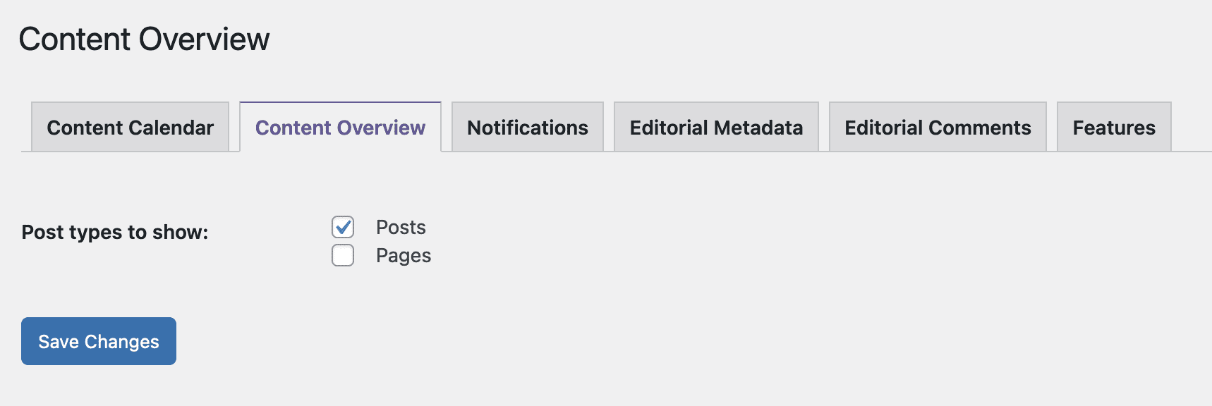 Settings for Content Overview screen