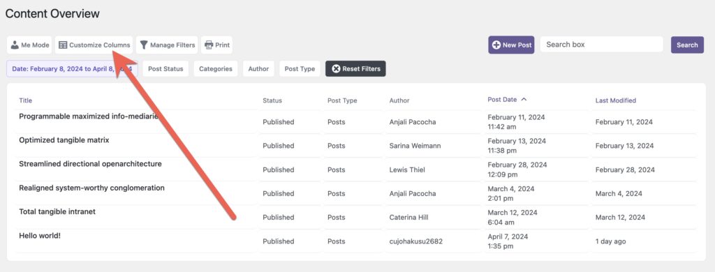 Custom columns on Content Overview