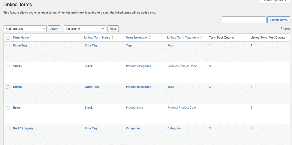 New Linked Terms screen