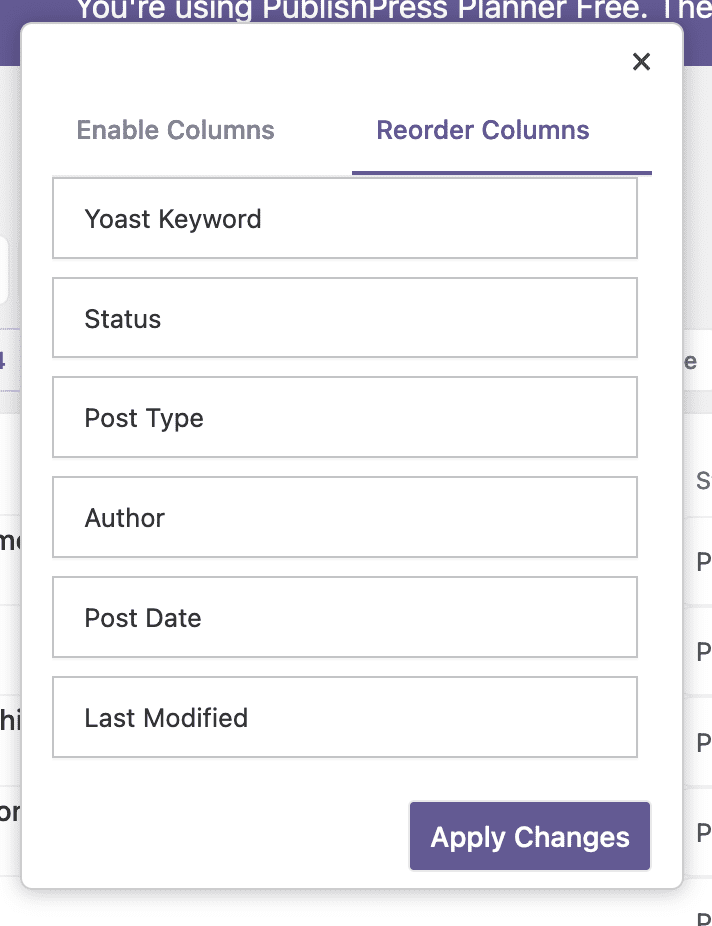 Reorder Columns in the Content Overview