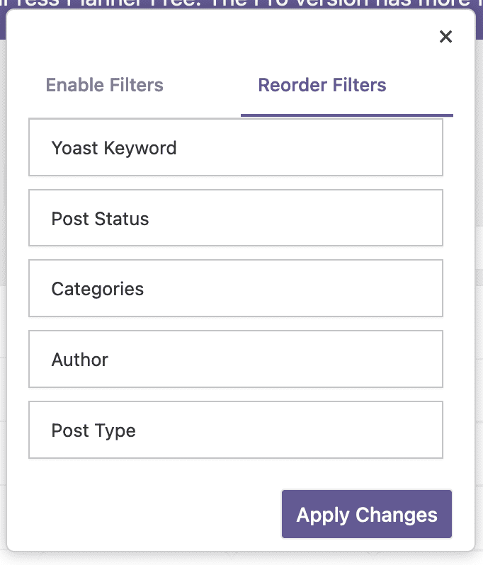 Reorder Content Overview Filters