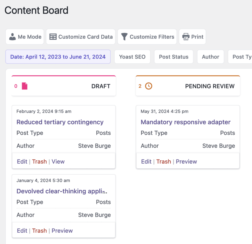 Data on Content Board cards