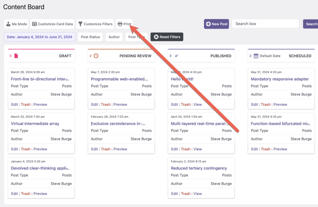 Content Board Print Screen