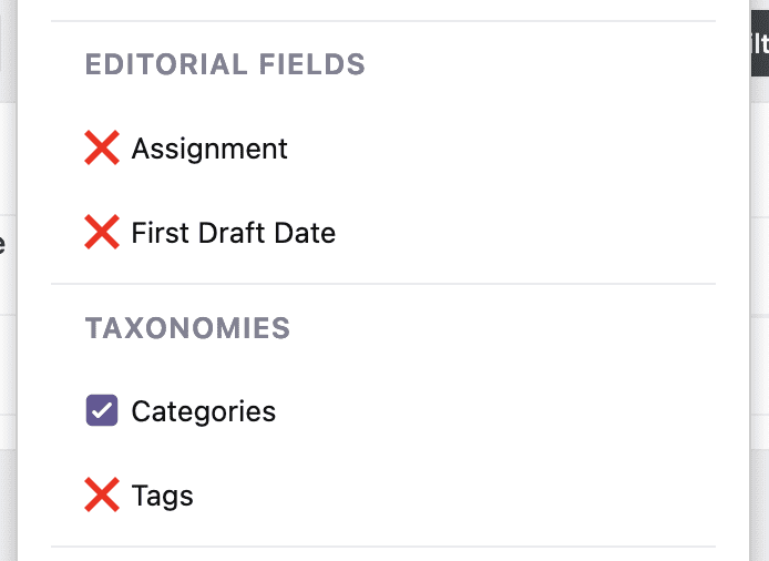 Editorial Fields and Taxonomies