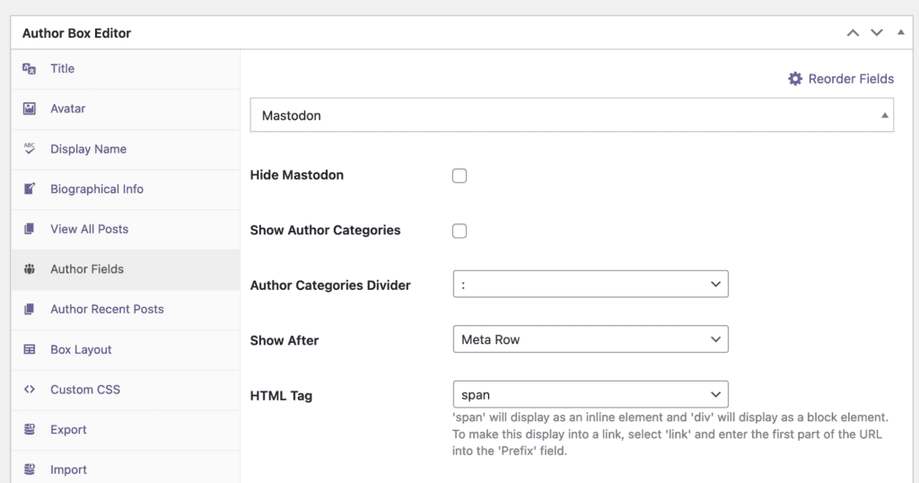 Mastodon customize field