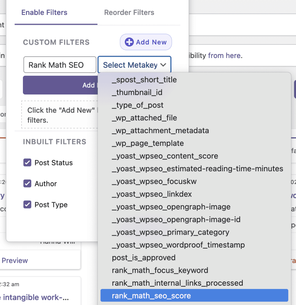 Adding a Rank Math filter