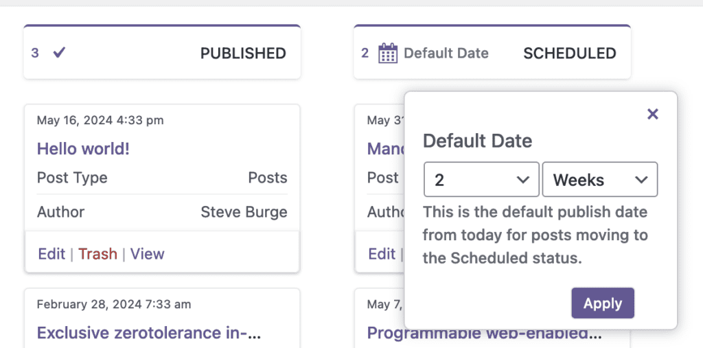Scheduled posts in the Content Board screen