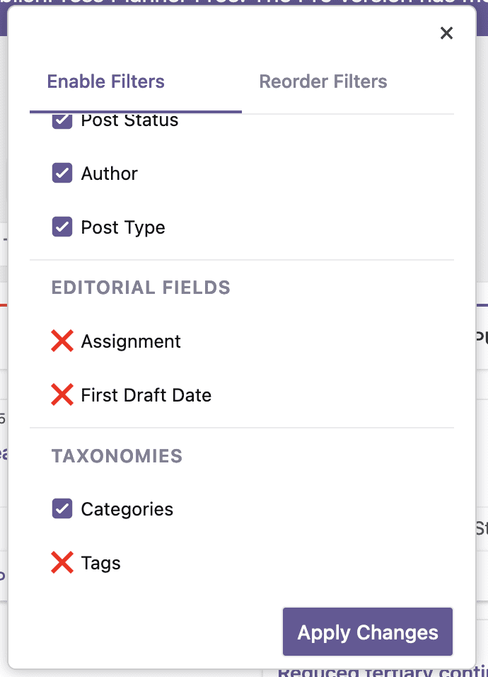 Content Board screen filters
