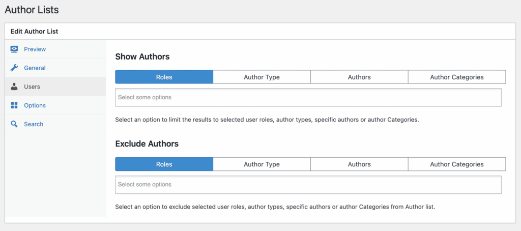 Author List show or exclude