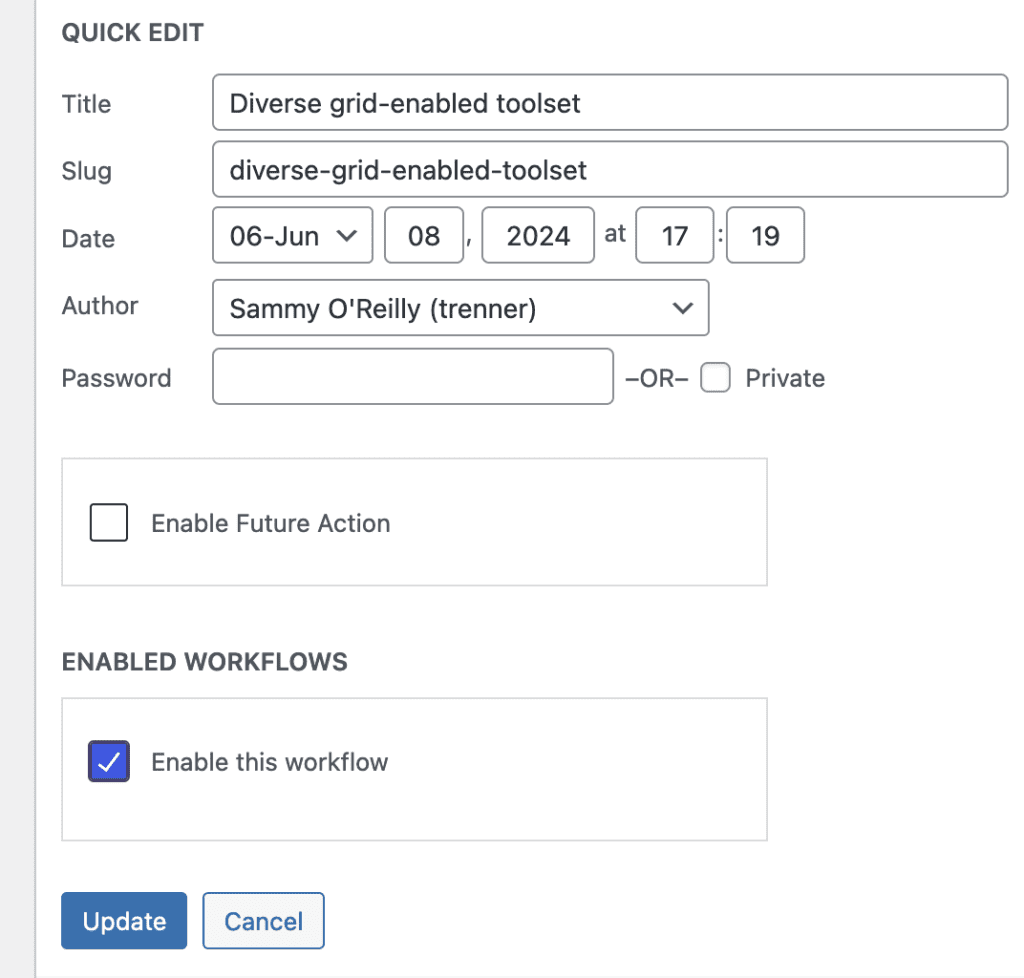 Quick Edit action workflows
