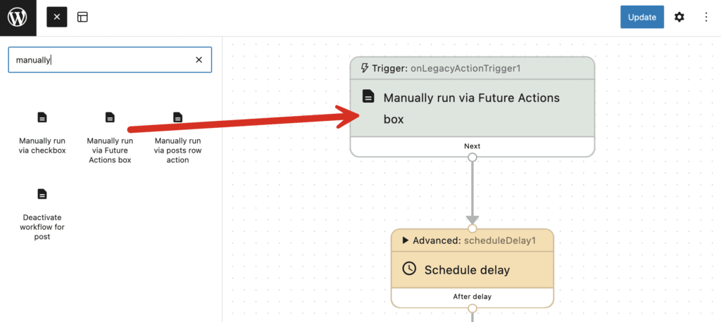 Manually run via Future Actions box