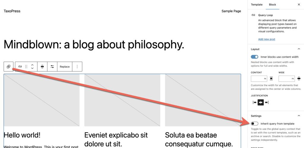 Modifying the Query Loop block int the Archives screen in the WordPress Site Editor