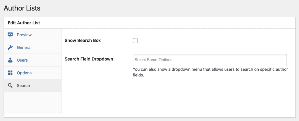 Search box Author Lists