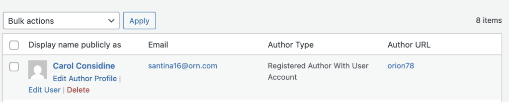 Edit Author Profile links