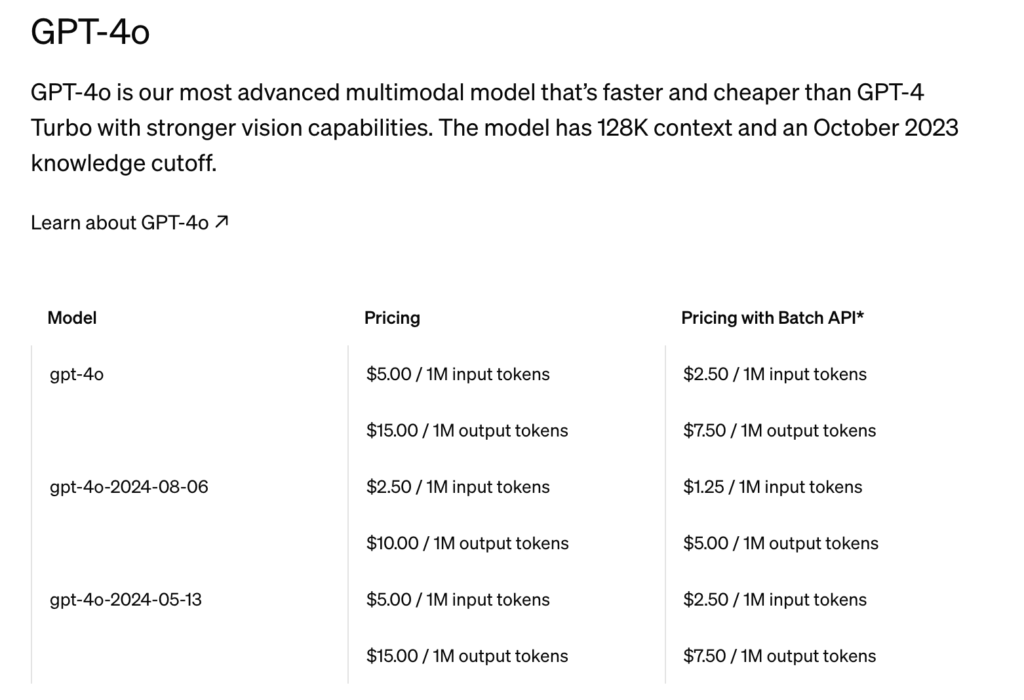 OpenAI API pricing options