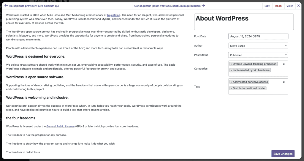 Plan Content in WordPress modals