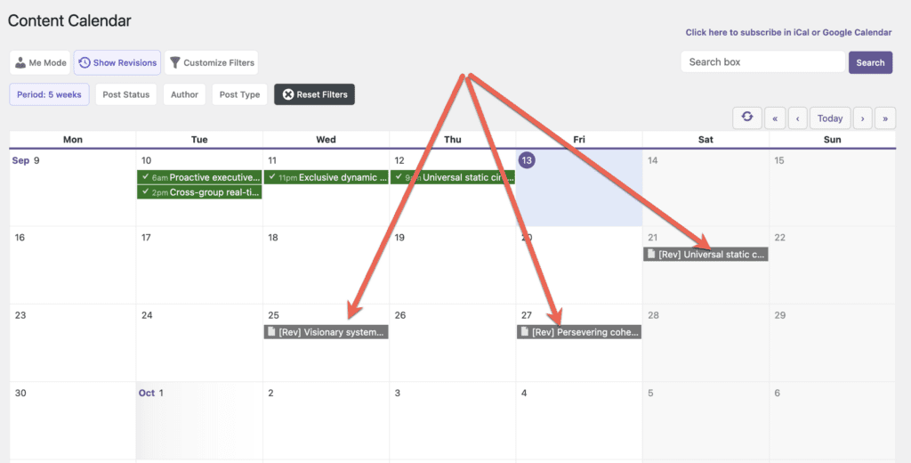 Schedule revisions on Content Calendar