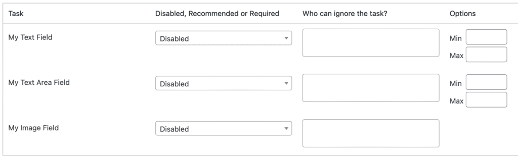 ACF Field requirements