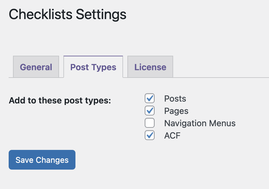 ACF Support for Checklists
