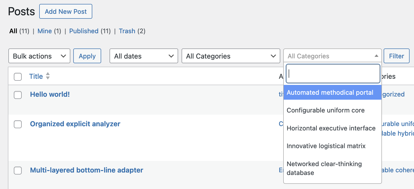 New Admin Taxonomy filters