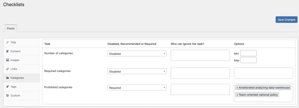 Prohibited categories