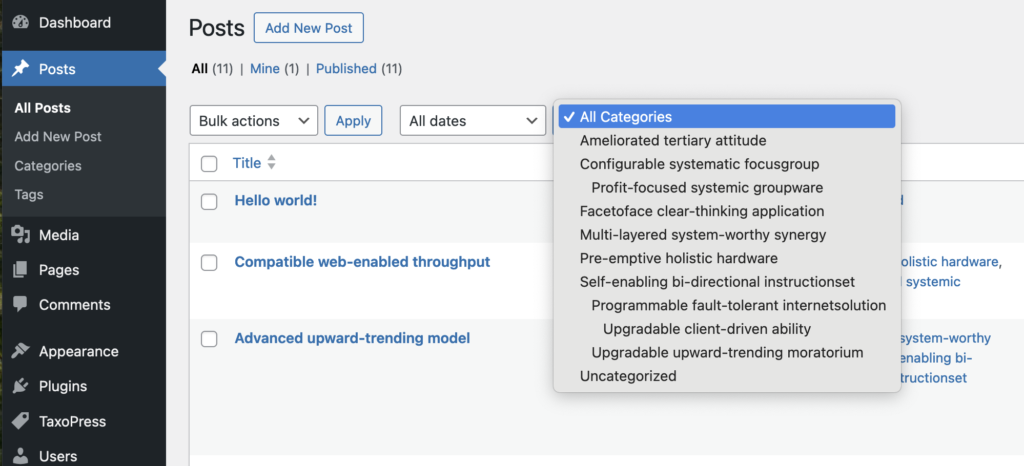 Admin Taxonomy Filters