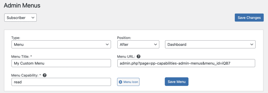 Create a new admin menu