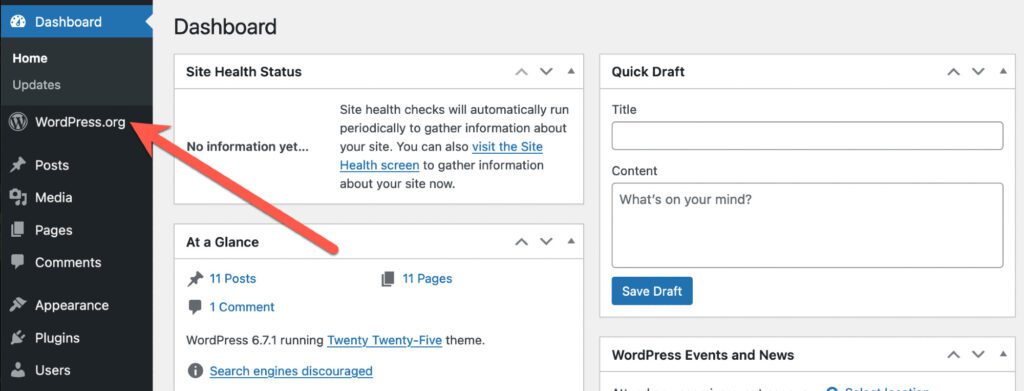 New WordPress admin menu link