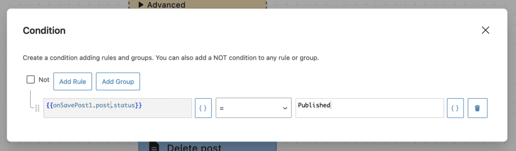 Conditional step with published status