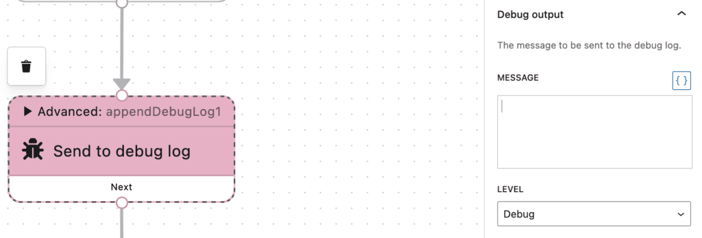 Send to debug log message