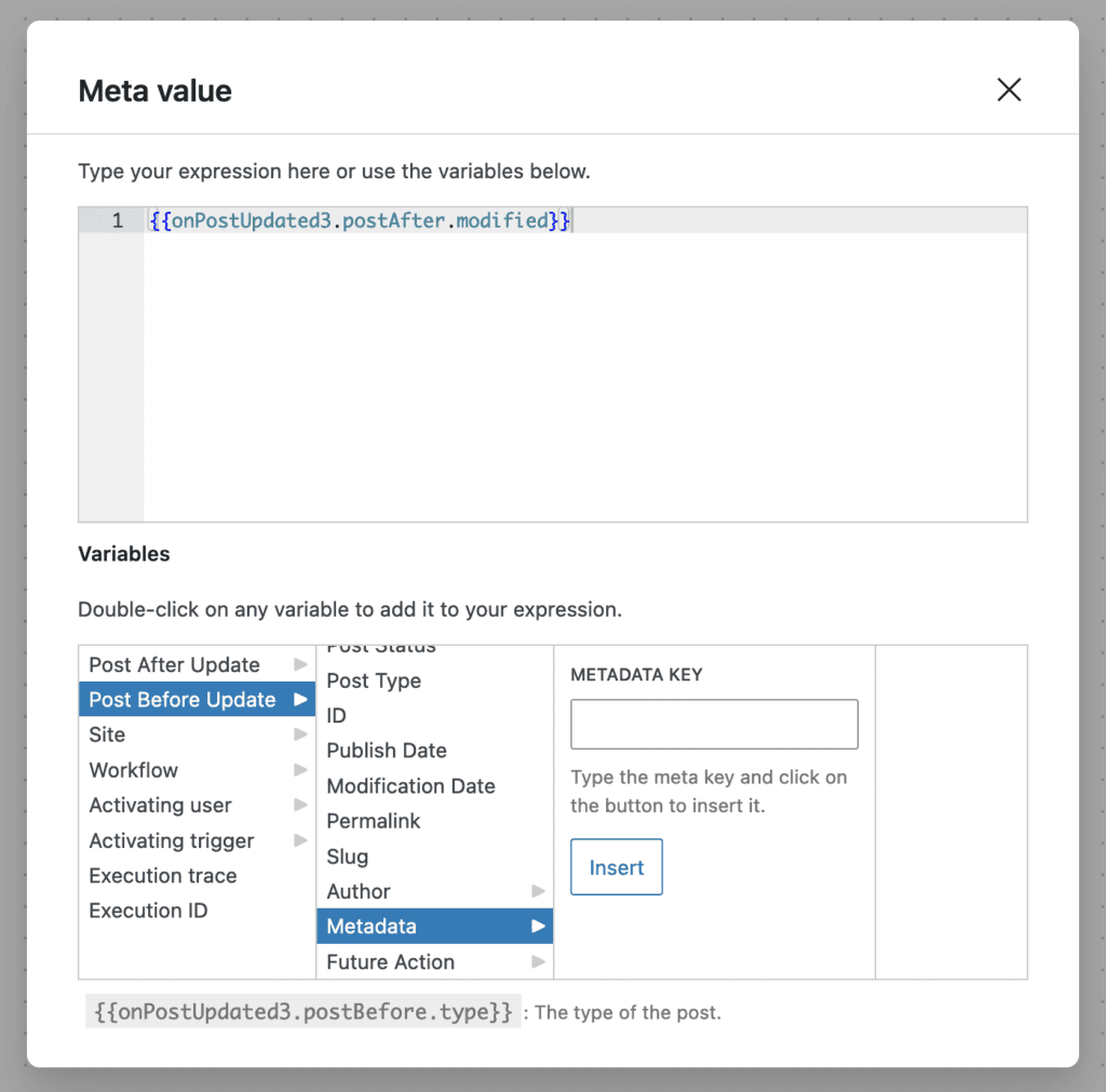 Meta value in workflows