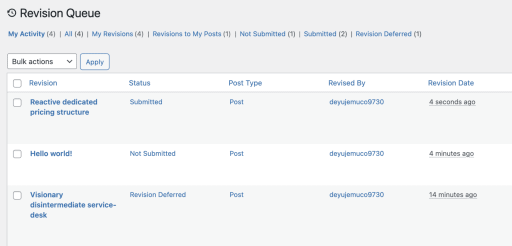 Revisions queue statuses
